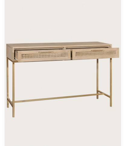 Siam - Console en Mindy massif et cannage avec 2 tiroirs