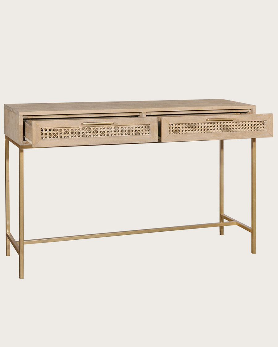 Siam - Console en Mindy massif et cannage avec 2 tiroirs