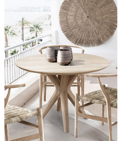 Amelia - Table repas ronde en teck massif D110 cm 4/6 pers.