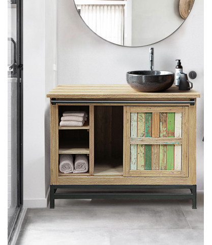 Sumatra - Meuble sous vasque en teck de bateau recyclé