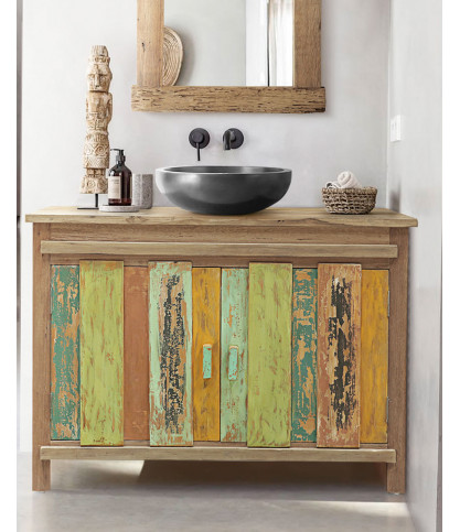 Antik - Meuble sous vasque en teck de bateau recyclé