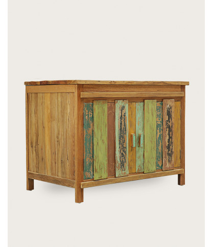 Antik - Meuble sous vasque en teck de bateau recyclé