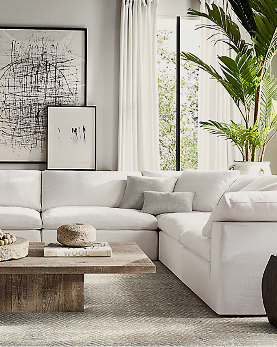 Cloud - Canapé d'angle modulable en lin blanc