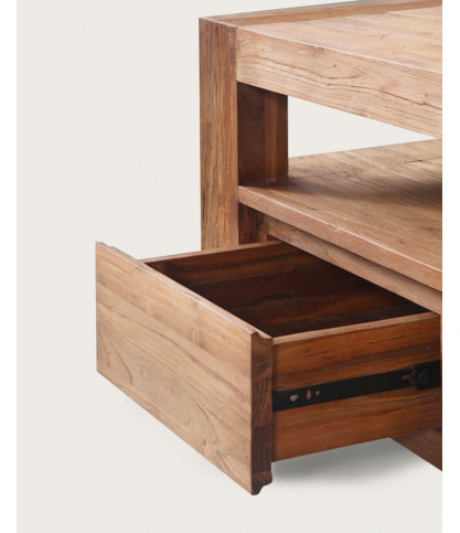 Kutaya - Meuble TV en teck massif avec 3 tiroirs