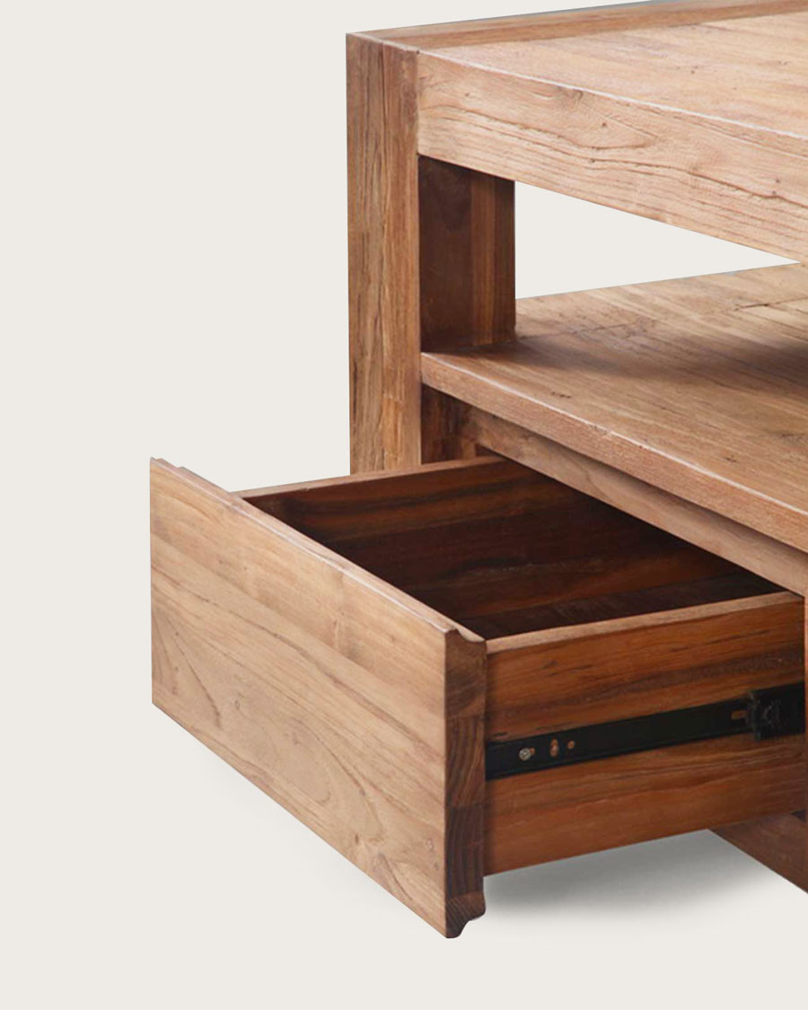 Kutaya - Meuble TV en teck massif avec 3 tiroirs