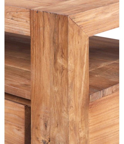 Kutaya - Meuble TV en teck massif avec 3 tiroirs