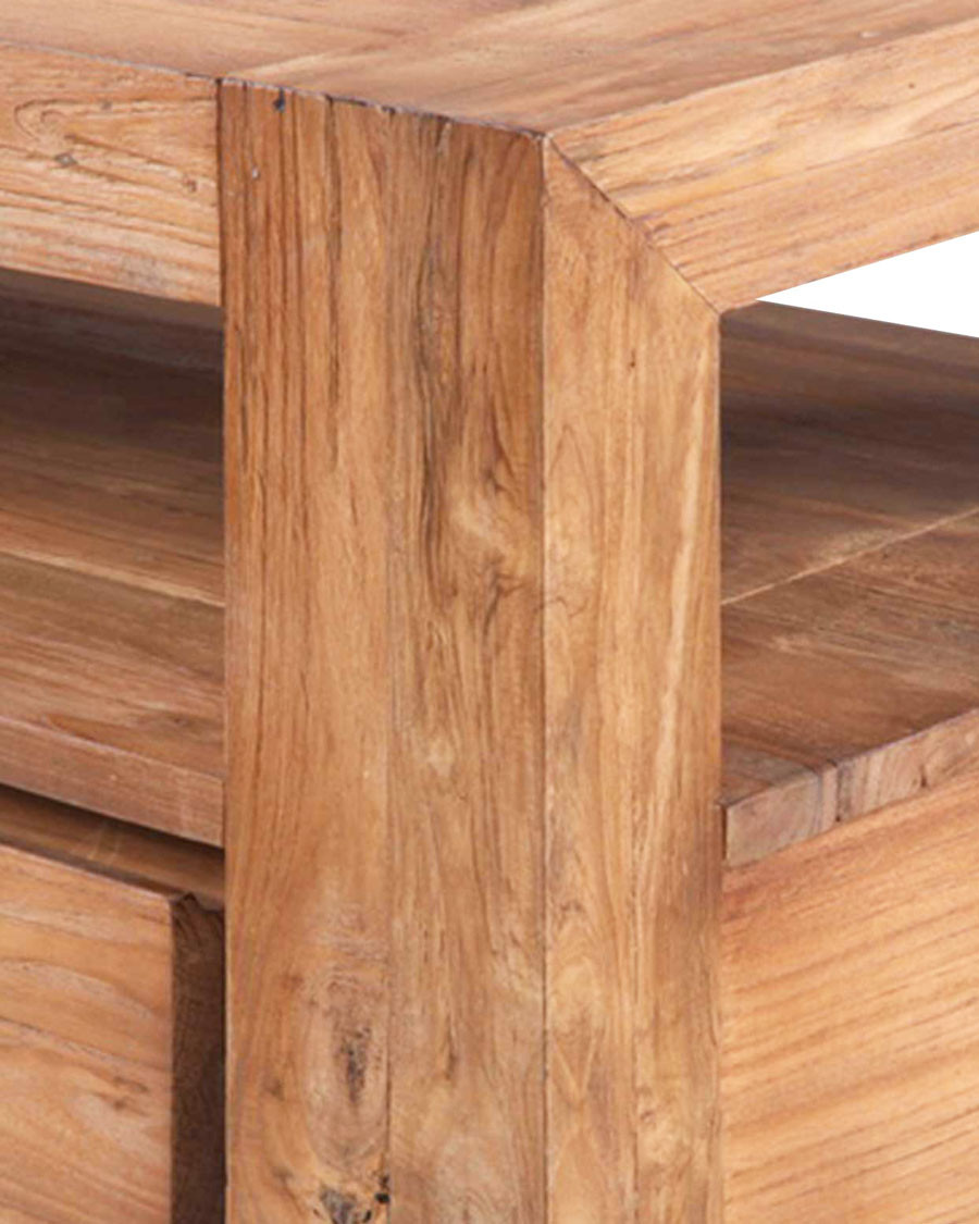 Kutaya - Meuble TV en teck massif avec 3 tiroirs