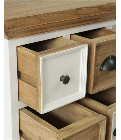 Inda - Bureau en Mindy massif naturel et blanc avec portes persiennes 150 cm