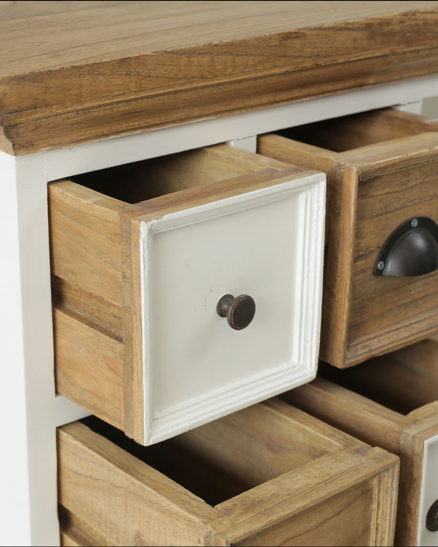 Inda - Bureau en Mindy massif naturel et blanc avec portes persiennes 150 cm