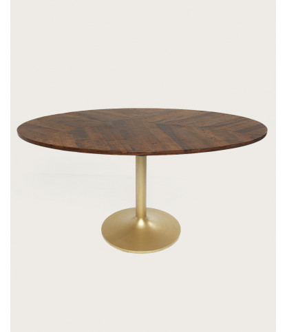 Leaf - Table repas ovale en manguier et métal doré L160 cm 8 pers.