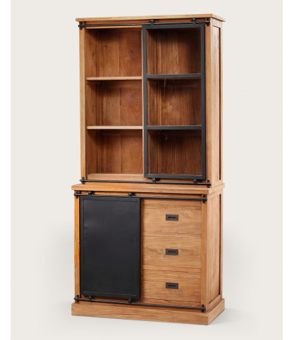 Industryal - Petite bibliothèque en teck massif et métal