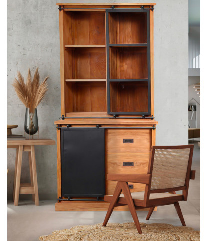 Industryal - Petite bibliothèque en teck massif et métal