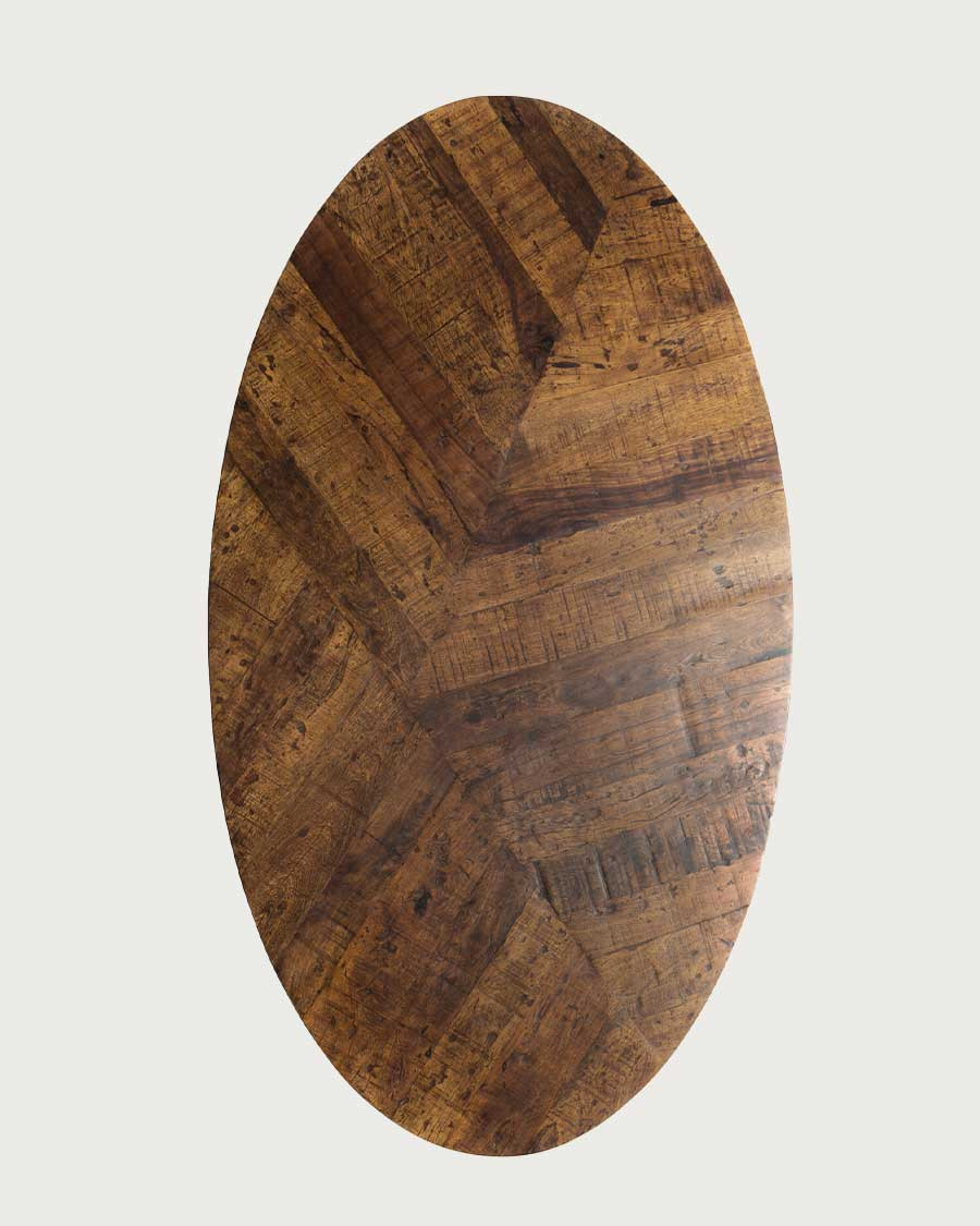 Leaf - Table repas ovale en manguier et métal doré L160 cm 8 pers.