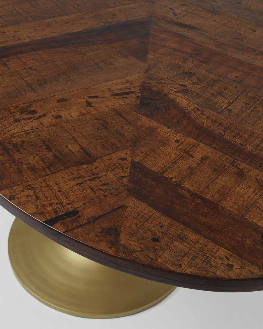 Leaf - Table repas ovale en manguier et métal doré L160 cm 8 pers.