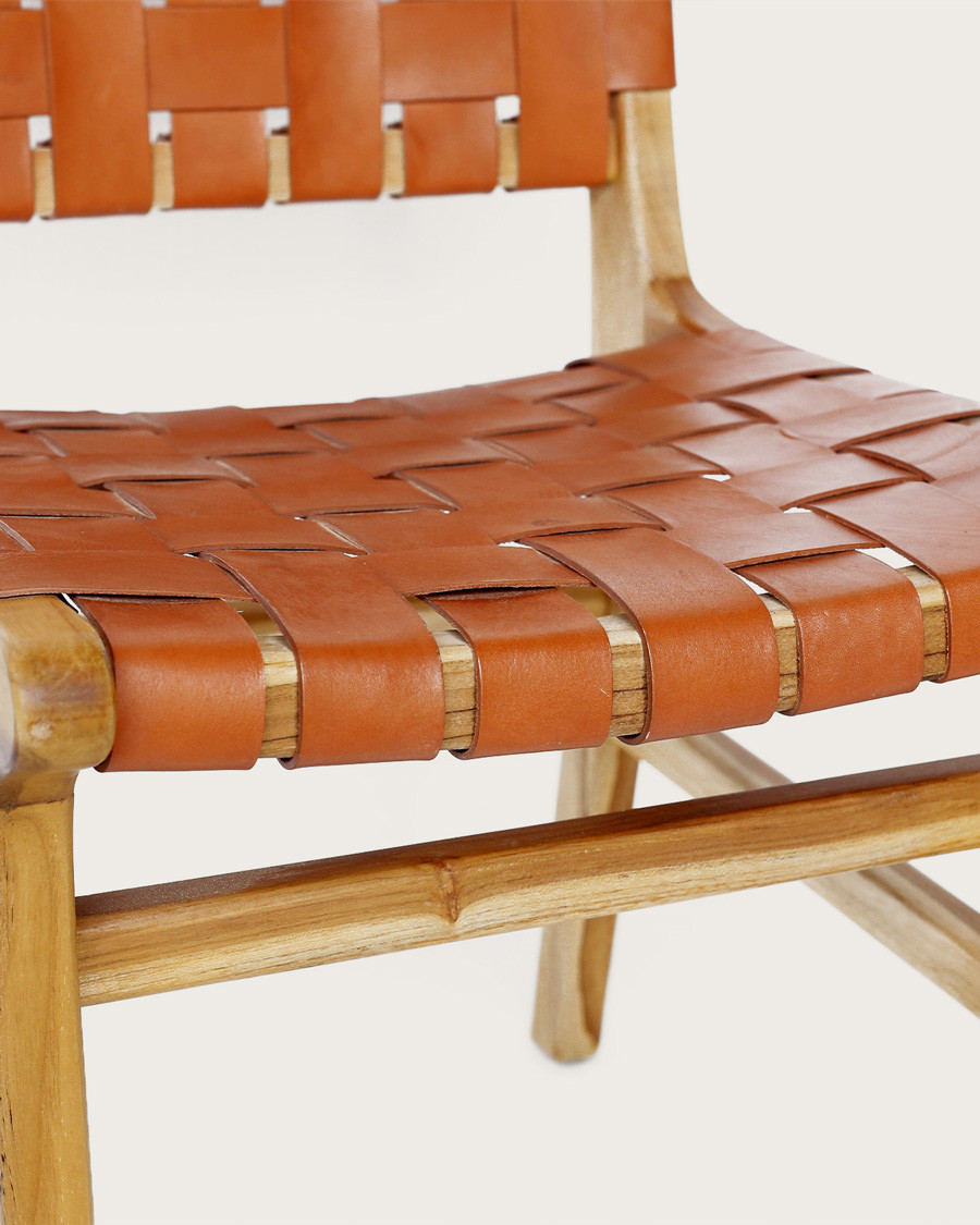 Malawi - Chaise en teck massif et cuir de vachette tressé