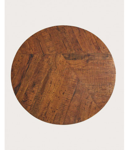 Prague - Table repas ronde en bois massif et pied tulipe doré D110 cm 6 pers