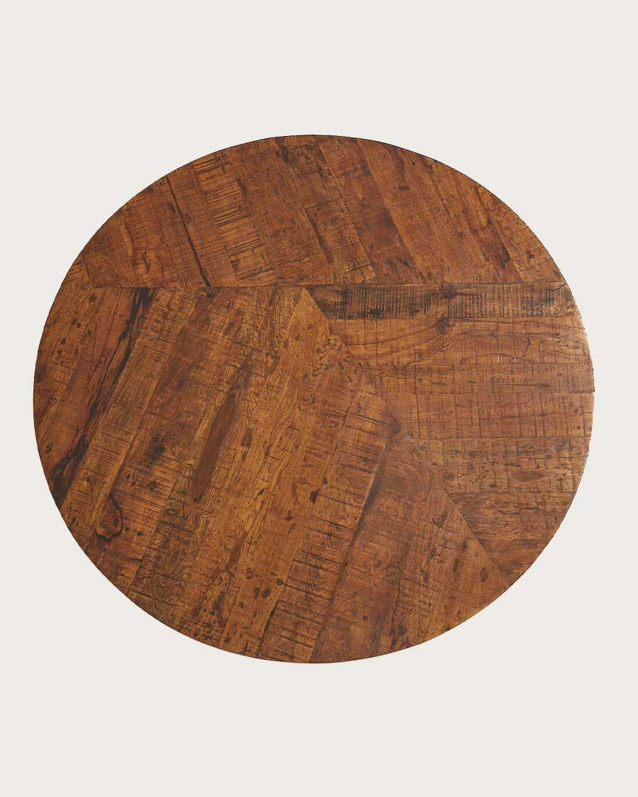 Prague - Table repas ronde en bois massif et pied tulipe doré D110 cm 6 pers