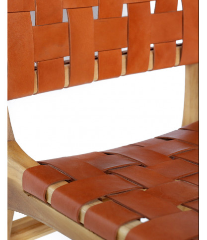 Malawi - Chaise en teck massif et cuir de vachette tressé