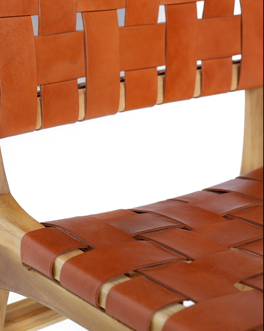 Malawi - Chaise en teck massif et cuir de vachette tressé