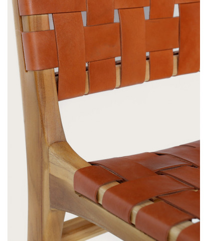 Malawi - Chaise en teck massif et cuir de vachette tressé