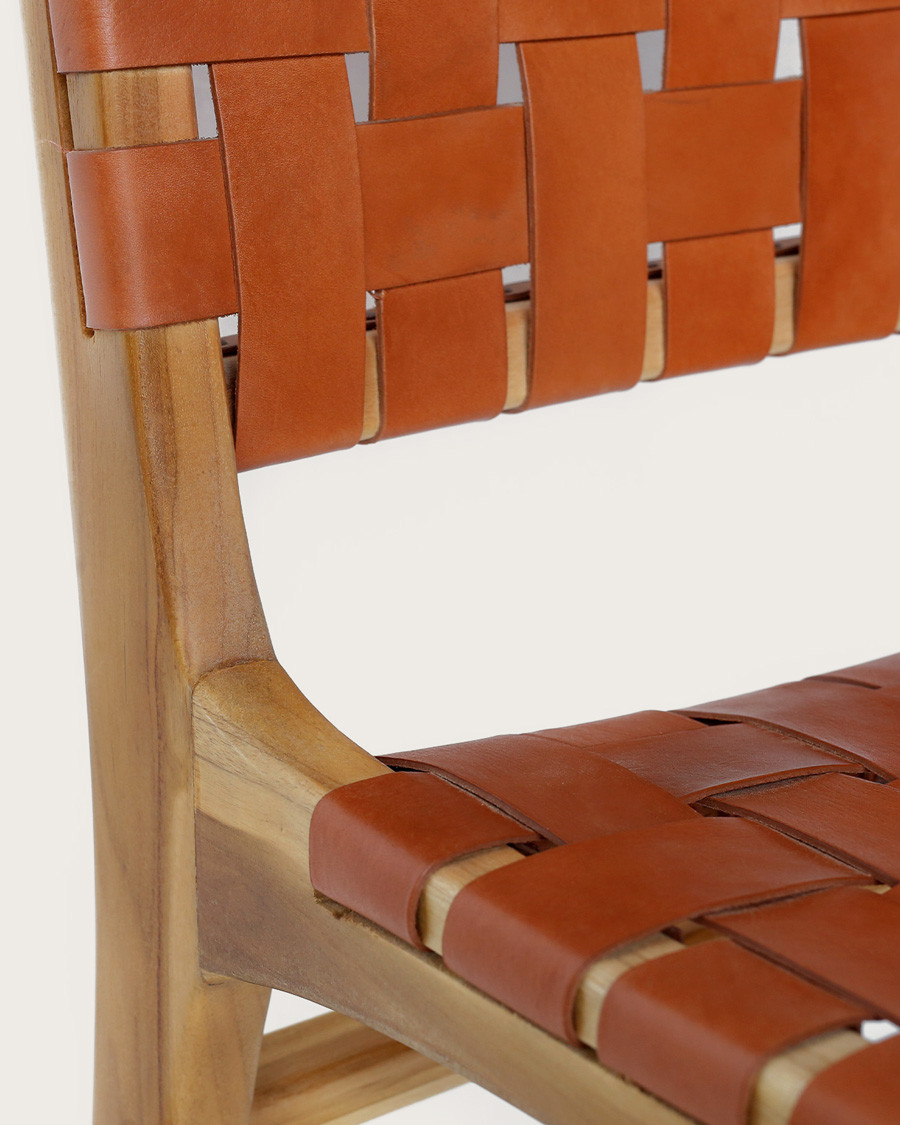 Malawi - Chaise en teck massif et cuir de vachette tressé