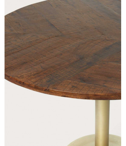 Prague - Table repas ronde en bois massif et pied tulipe doré D110 cm 6 pers