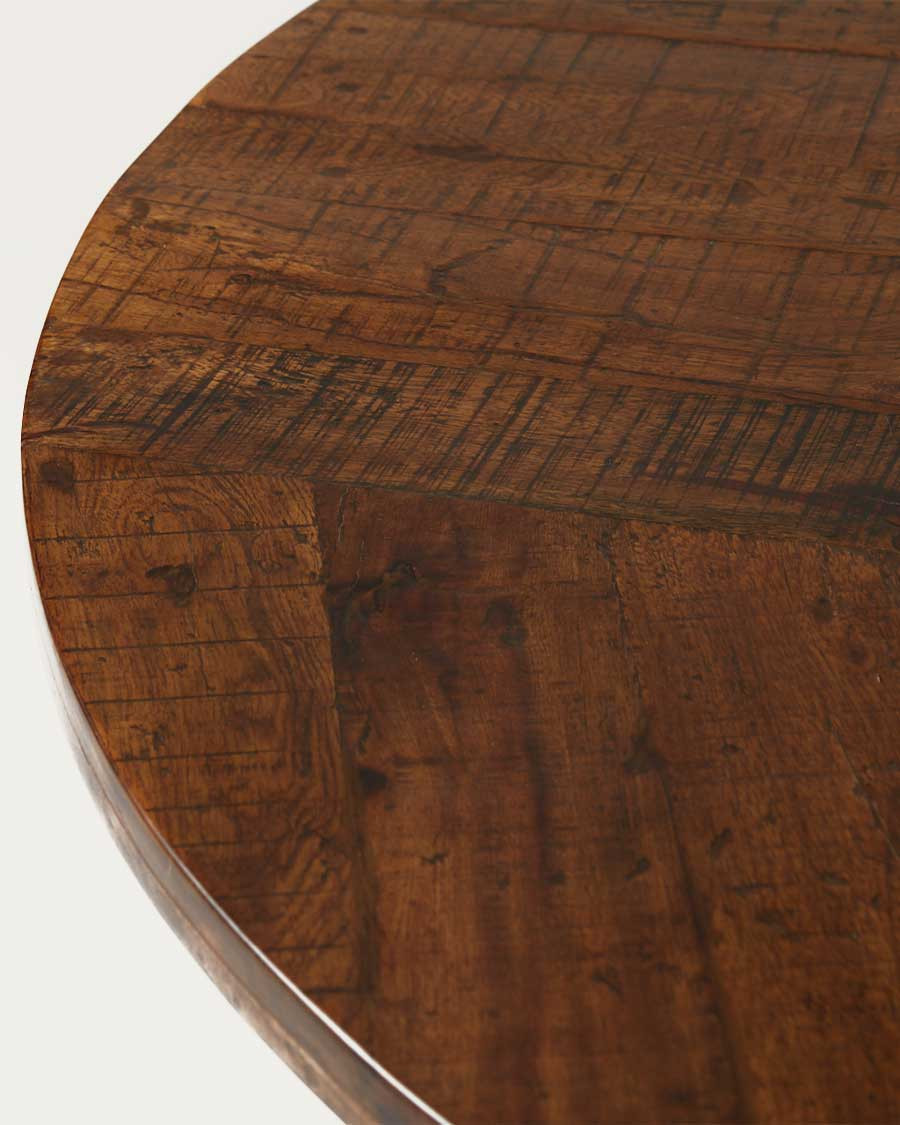 Prague - Table repas ronde en bois massif et pied tulipe doré D110 cm 6 pers