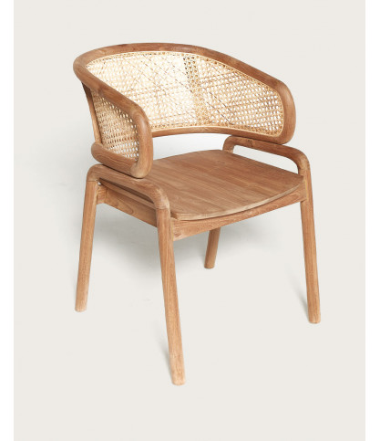 Moon - Chaise en teck massif et cannage rotin