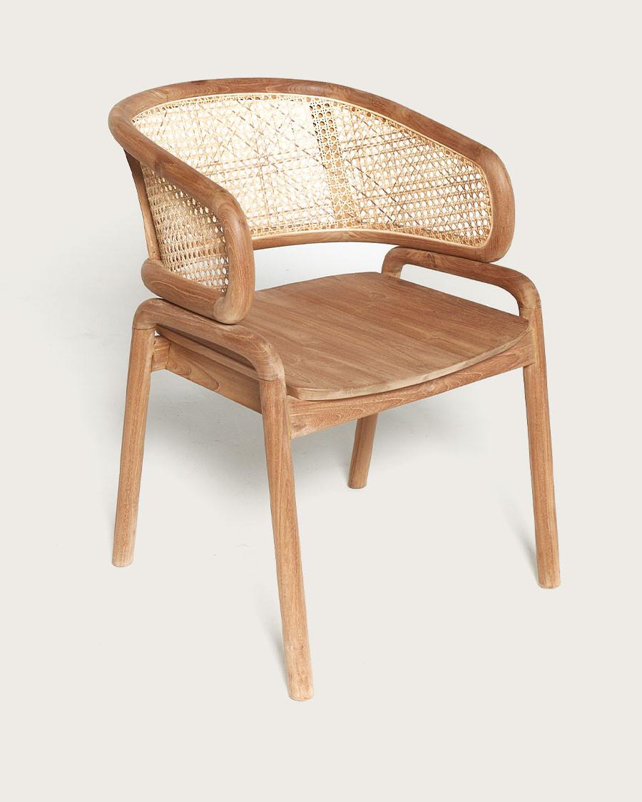 Moon - Chaise en teck massif et cannage rotin