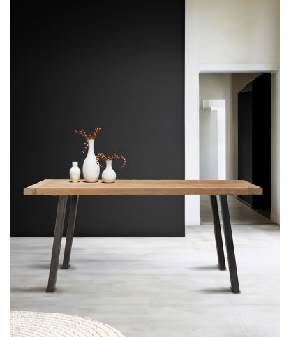 Kendari - Table repas en teck massif motif chevron L170 cm 8 pers.