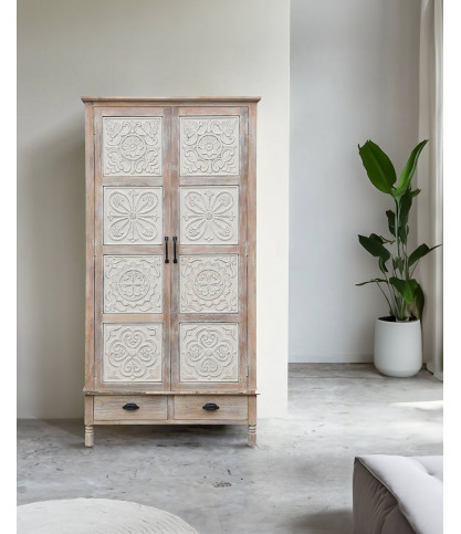 Mala - Armoire 2 portes en manguier massif cérusé