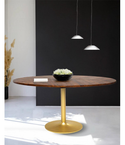 Leaf - Table repas ovale en manguier et métal doré L160 cm 8 pers.