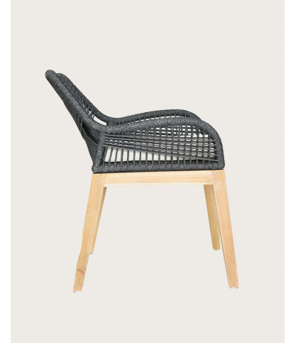 Santorini - Chaise en teck massif et cordage gris