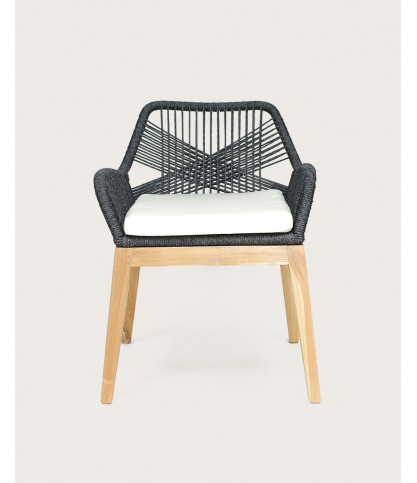 Santorini - Chaise en teck massif et cordage gris