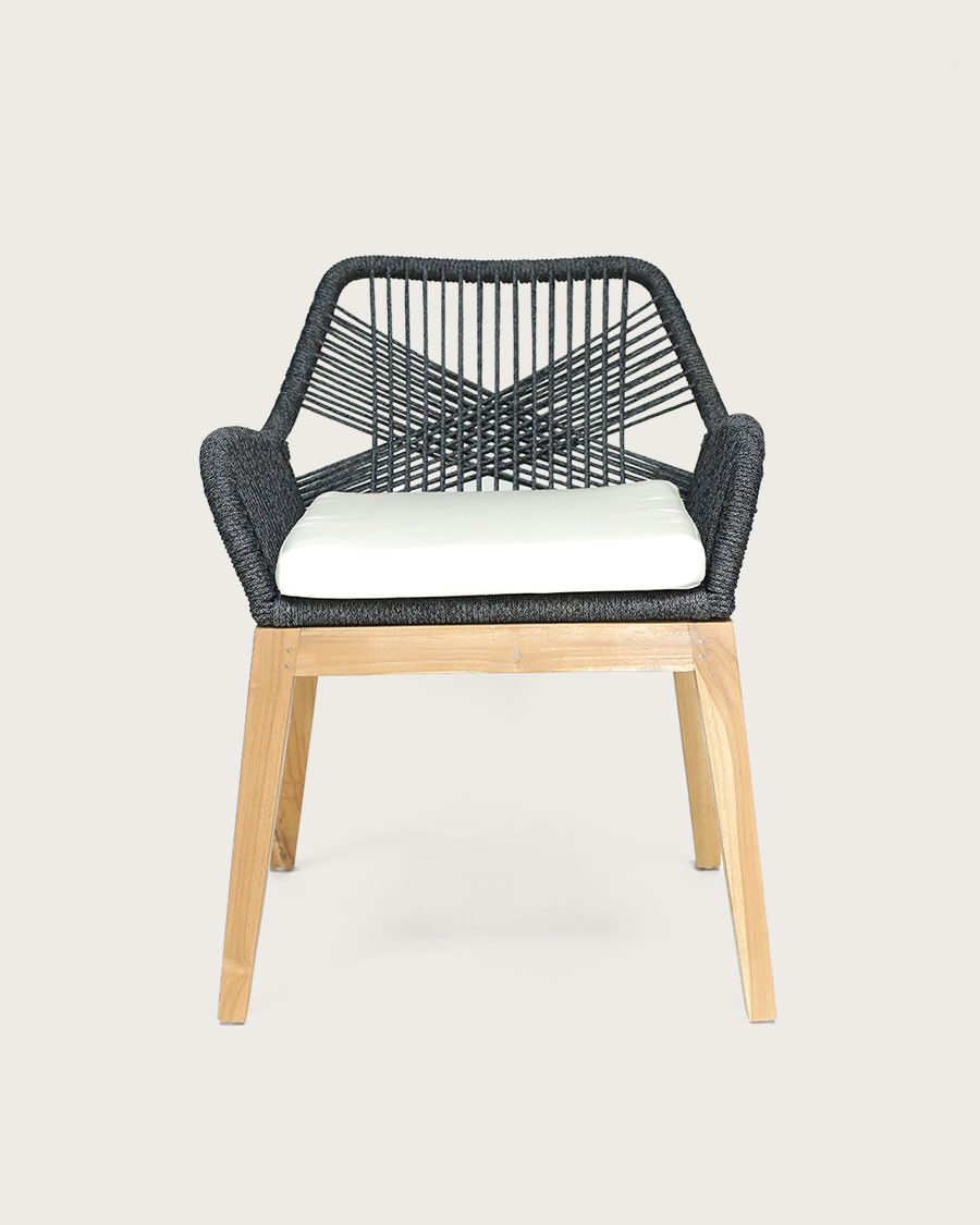 Santorini - Chaise en teck massif et cordage gris