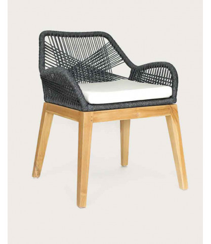 Santorini - Chaise en teck massif et cordage gris