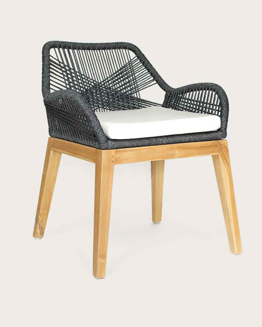 Santorini - Chaise en teck massif et cordage gris