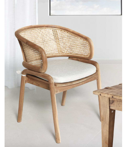 Moon - Chaise en teck massif et cannage rotin