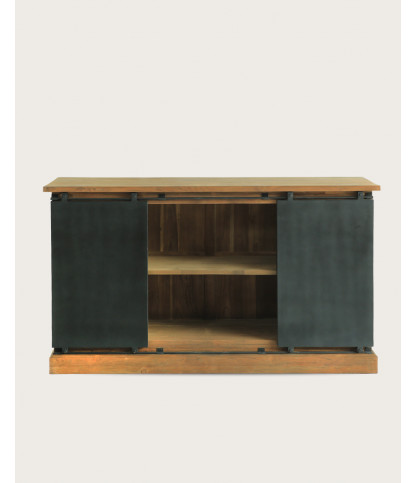 Industryal - Buffet industriel en teck massif et portes métal