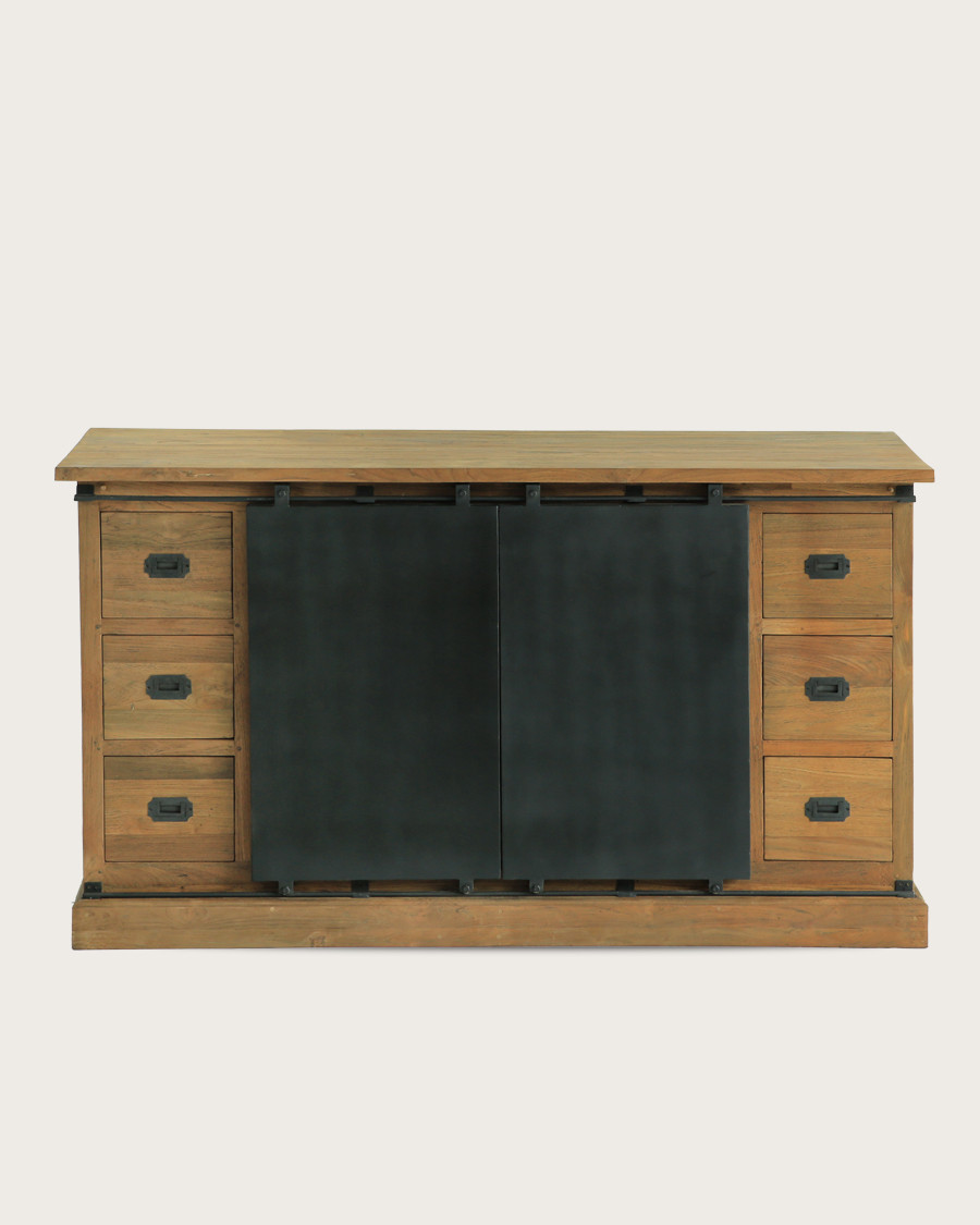 Industryal - Buffet industriel en teck massif et portes métal