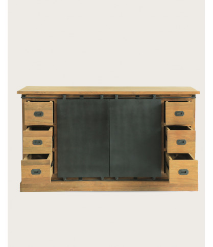 Industryal - Buffet industriel en teck massif et portes métal