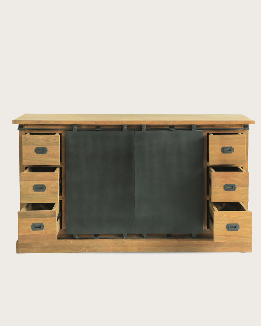 Industryal - Buffet industriel en teck massif et portes métal