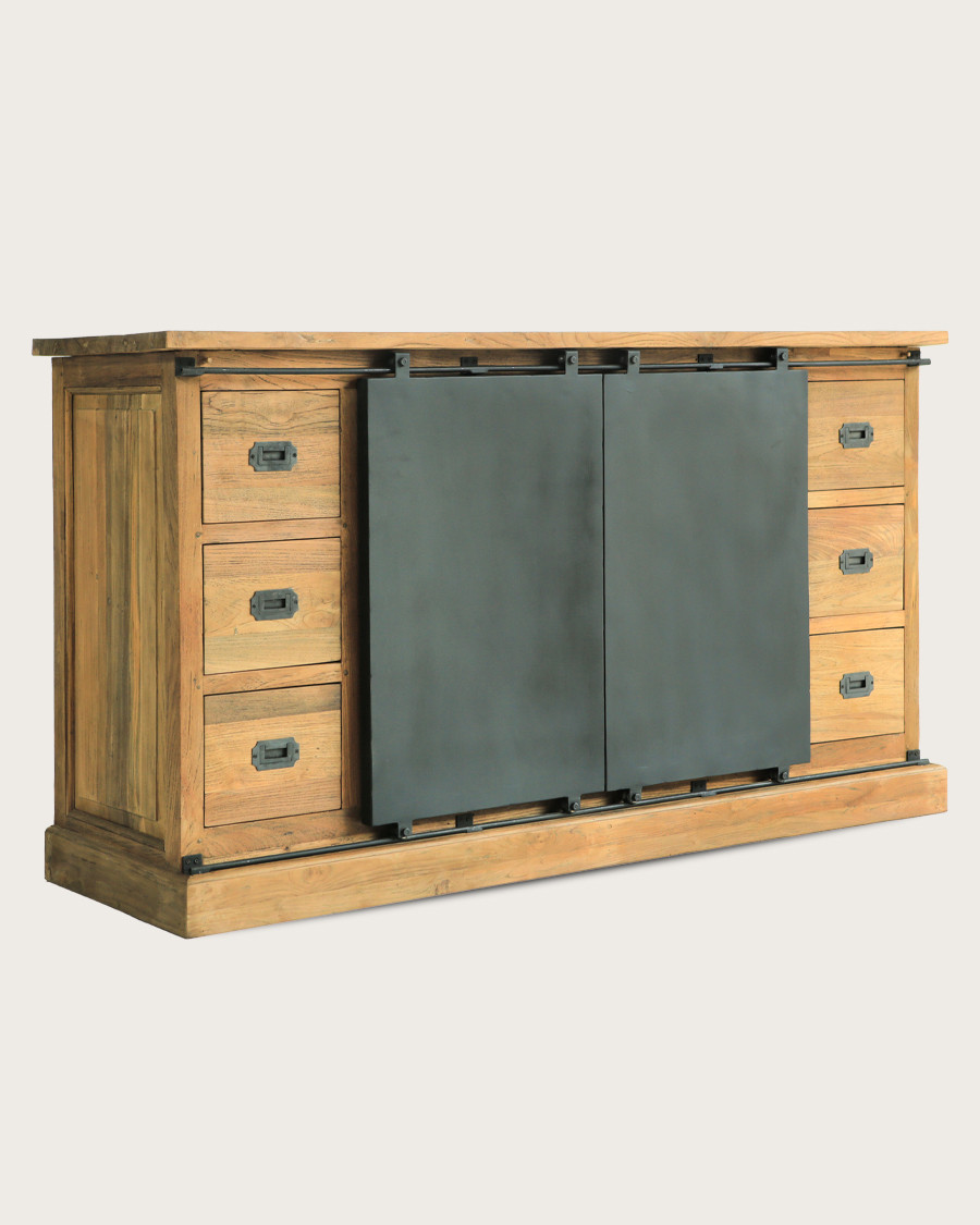 Industryal - Buffet industriel en teck massif et portes métal