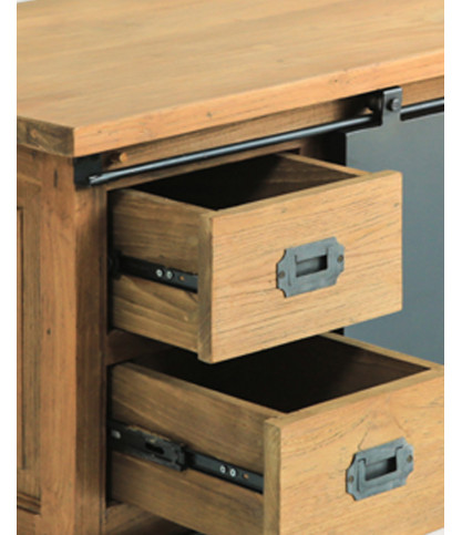 Industryal - Meuble TV industriel teck massif et portes en métal