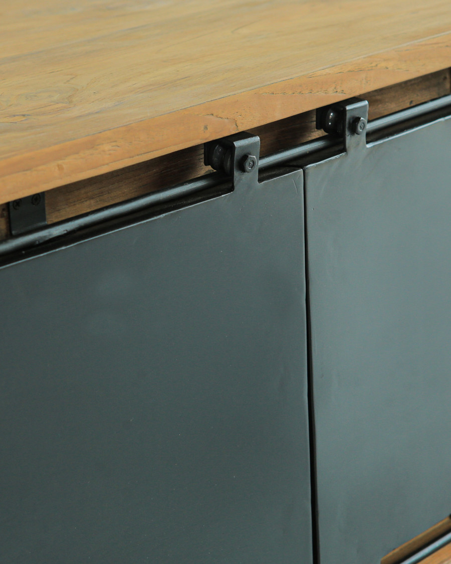 Industryal - Meuble TV industriel teck massif et portes en métal