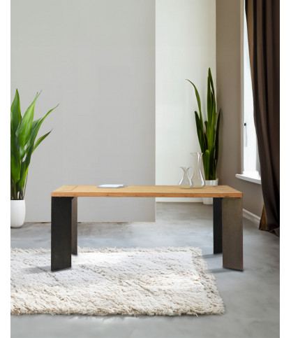 Loft - Table repas industrielle en teck et métal L180 cm 8 pers.