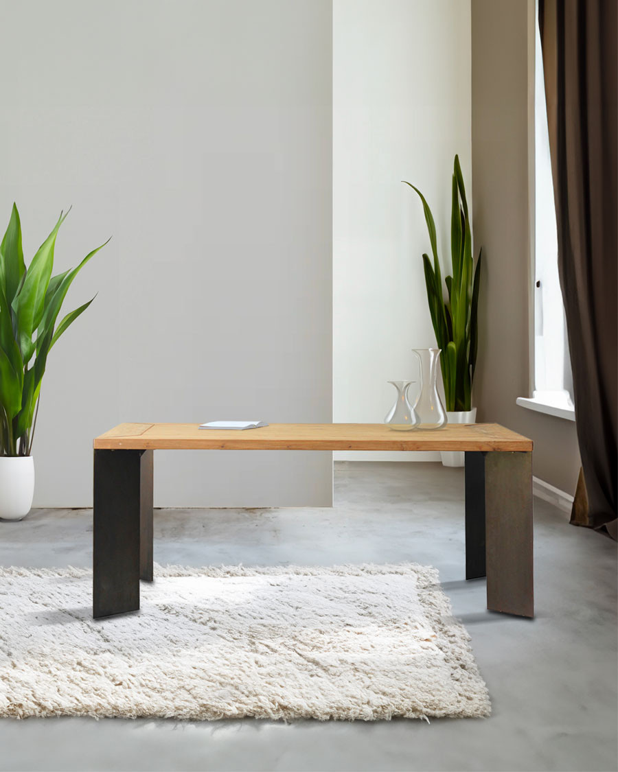 Loft - Table repas industrielle en teck et métal L180 cm 8 pers.