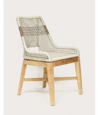 Kos - Chaise dossier haut en teck massif et corde naturelle beige