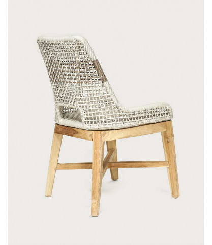 Kos - Chaise dossier haut en teck massif et corde naturelle beige