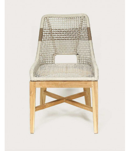 Kos - Chaise dossier haut en teck massif et corde naturelle beige